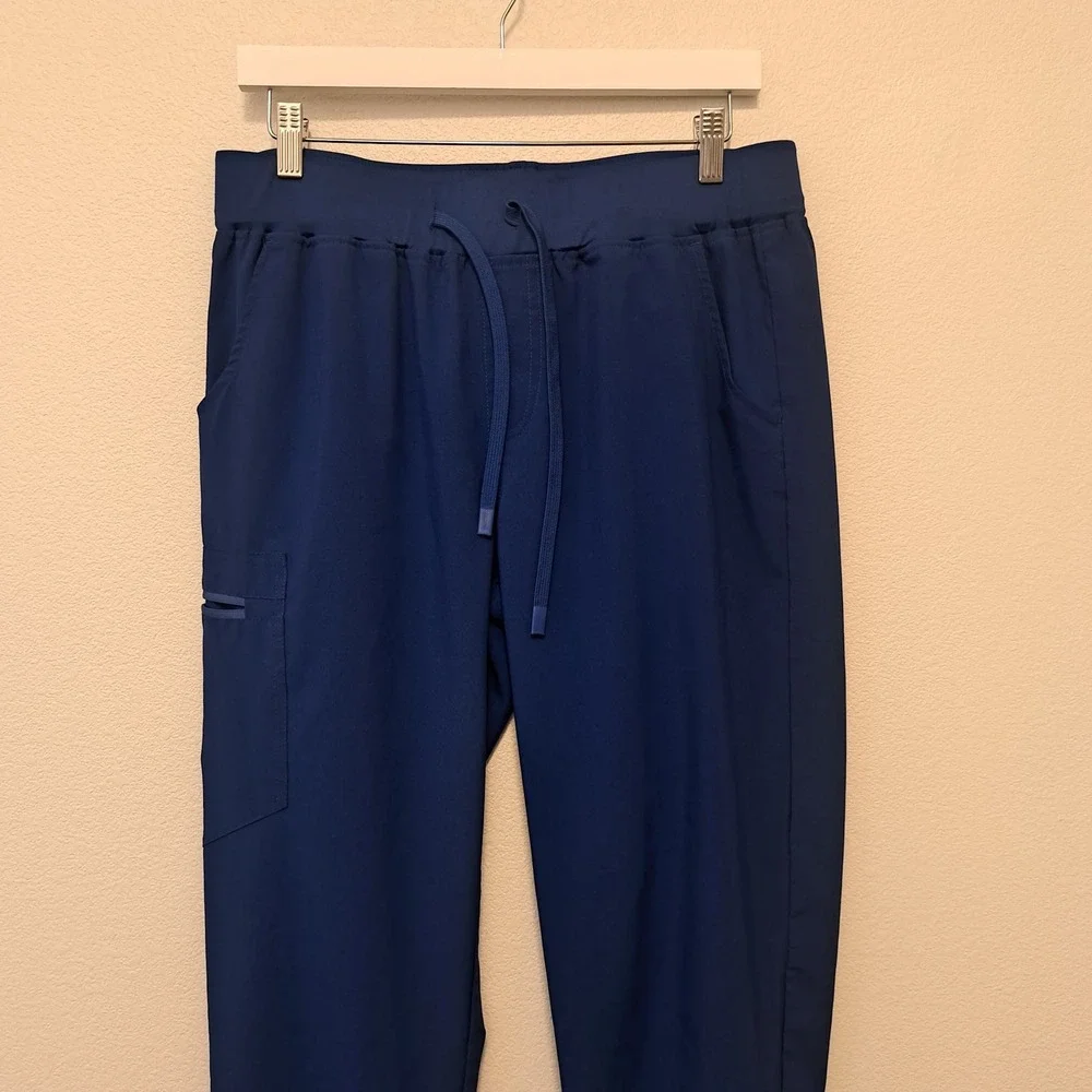 Women Royal Blue Scrub Set V-Neck Top XL and Jogger Pants M Stretch Medical Wear